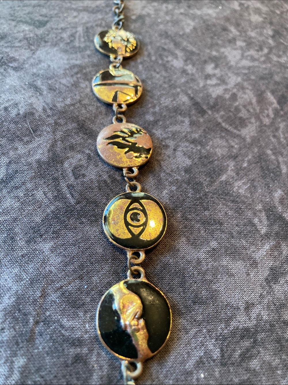 Gold and Black Medallion Link Bracelet - Women Jewelry